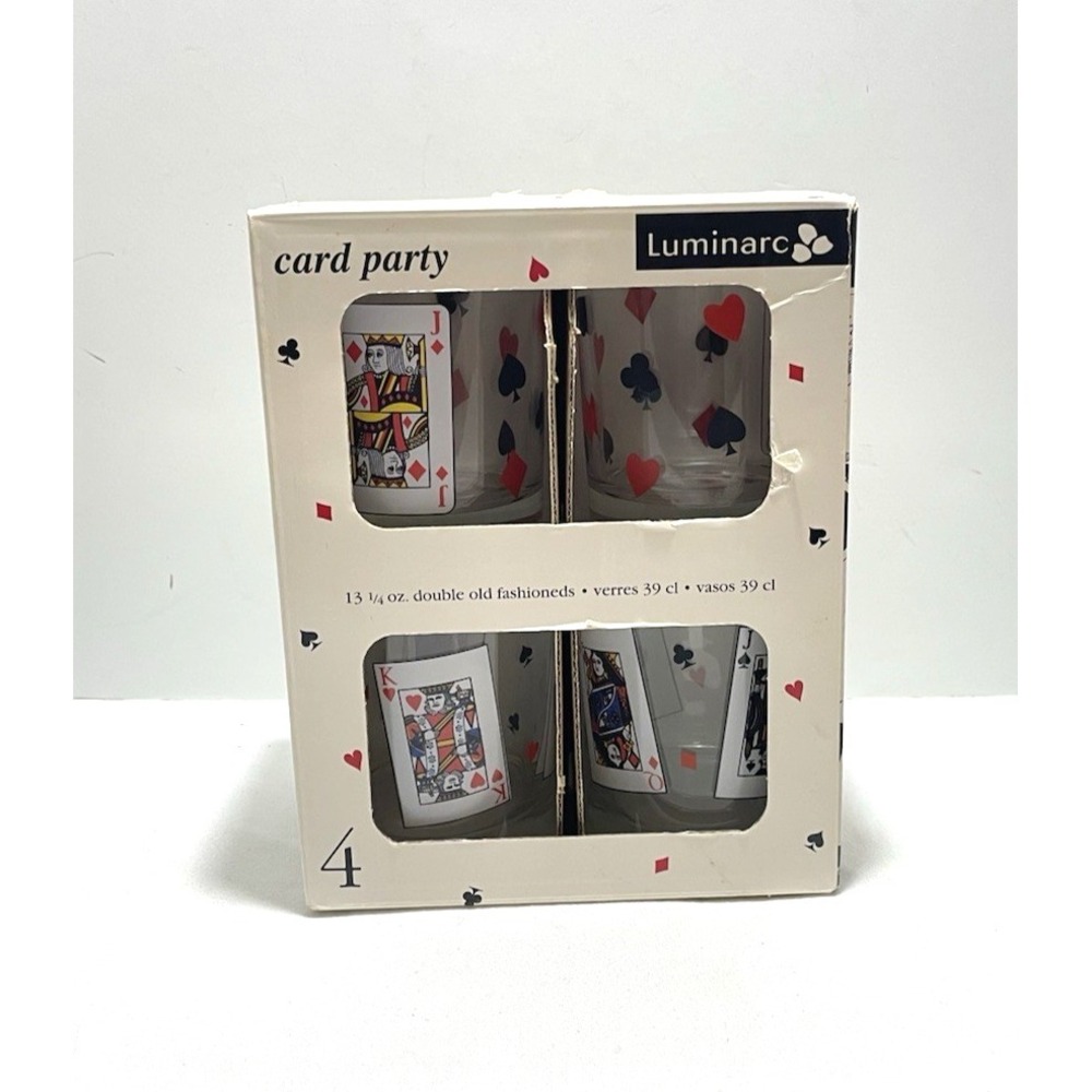 Luminarc Double Old Fashioned Card Party Game Night Glasses 4 (2 sizes) Barware